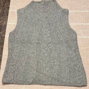 Gray Cable Knit Turtleneck Sweater Vest